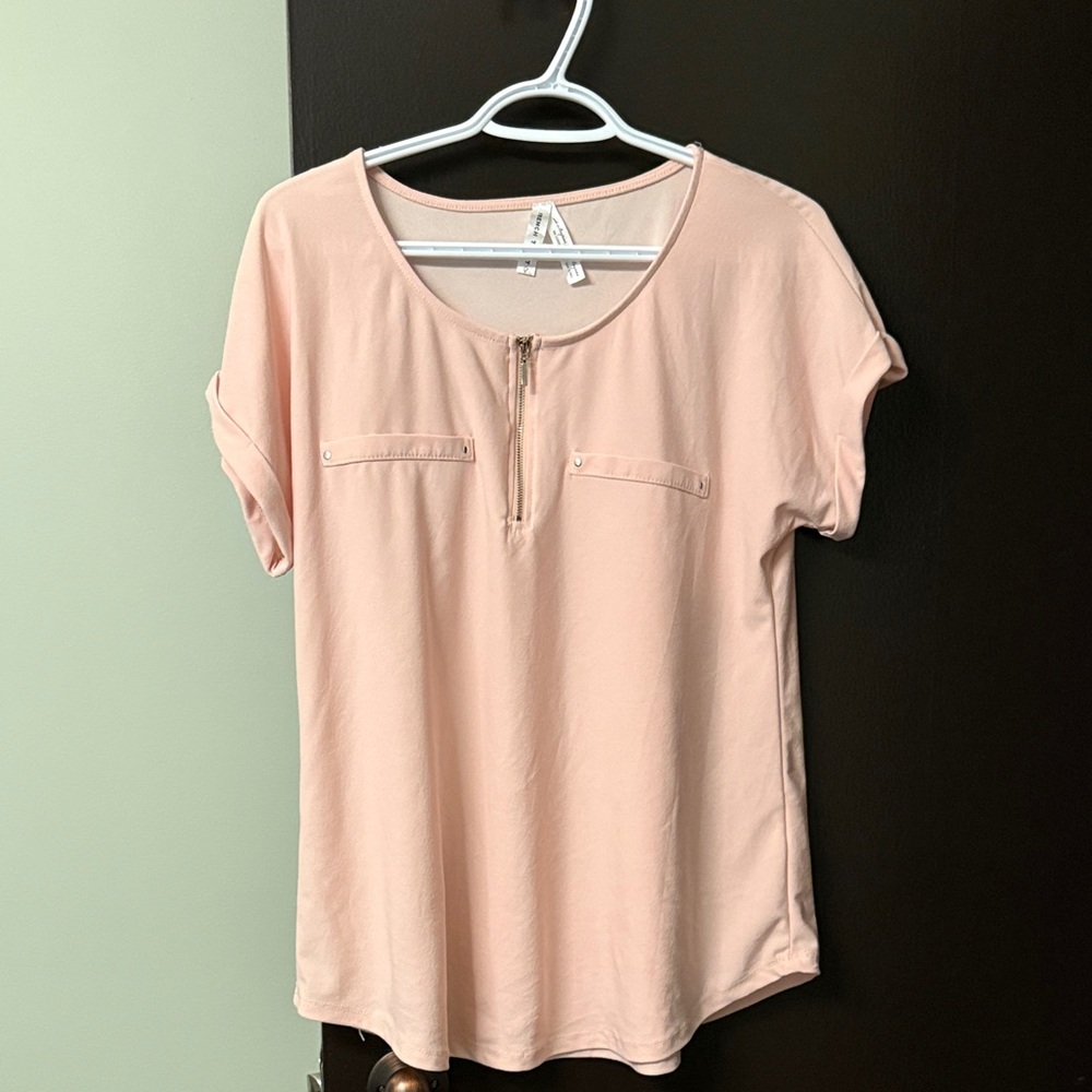 French Twist Blush Pink Short Sleeve Stretch Top